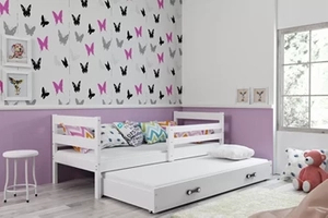 Pat extensibil pentru tineri ERYK 90X200 cu saltea și sertar, alb