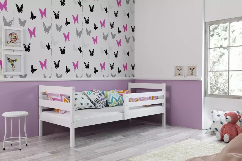 Éric pat single pentru adolescenți 90x190 cu saltea, alb