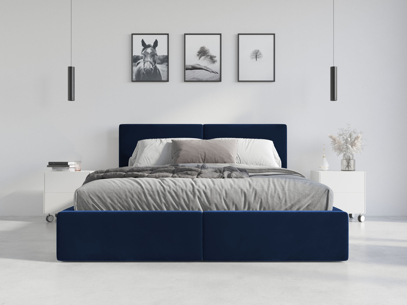 Pat tapițat pentru dormitor HILTON 140X200 cu cutie de depozitare, albastru