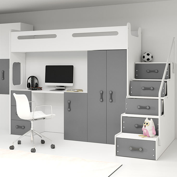 MAX 4 80X200 pat single pentru tineri cu birou, grafit