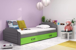 Pat single pentru tineri LILI 90X200 cu saltea și sertar, grafit/verde