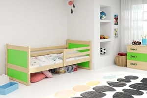 Pat single junior RICO 80X190 cu saltea, pin/verde