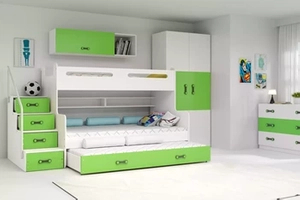 Pat de tineret triplu MAX 3 120X200 cu saltea și sertar, verde