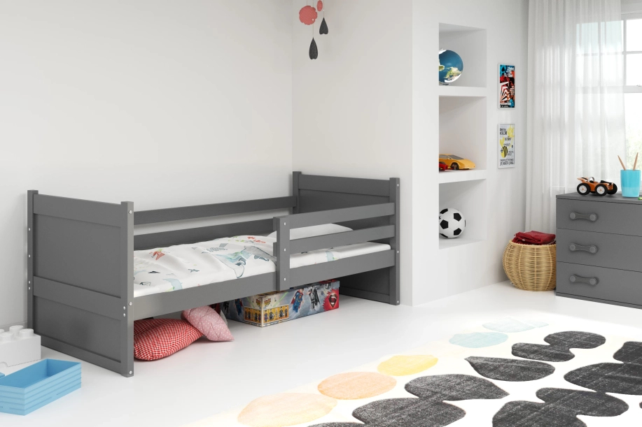 Pat single pentru tineri RICO 90X200 cu saltea, grafit