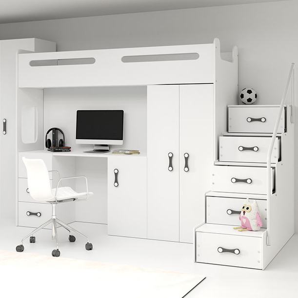 MAX 4 80X200 pat single pentru tineri cu saltea și birou, alb