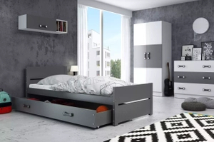 BARTEK pat single pentru tineri 90X200 cu saltea și sertar, grafit