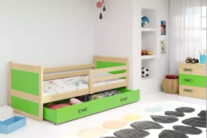 Rico pat adolescent single 90x190 cu sertar, pin/verde