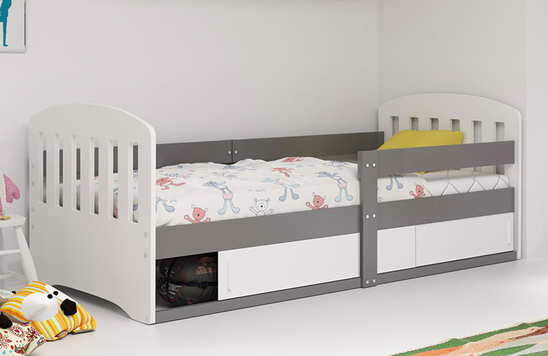 Pat simplu pentru copii CLASSIC 80X160 cu saltea și spațiu de depozitare, grafit