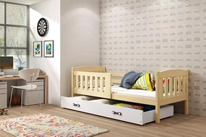 KUBUŚ 80X160 pat simplu pentru copii cu saltea și sertar, pin/alb