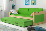 Pat extensibil pentru tineri DAWID 90X200 cu saltea și sertar, pin/verde