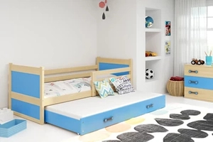 RICO 90X200 pat extensibil pentru tineri cu saltea și sertar, pin/albastru