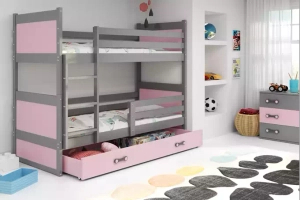Rico pat supraetajat 90x190 cu sertar, gri/roz