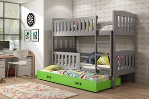 KUBUŚ 90X200 pat triplu pentru tineri cu sertar, grafit/verde