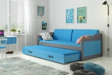 Pat extensibil pentru tineri DAWID 90X200 cu saltea și sertar, grafit/albastru