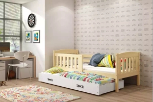 Jacquot 90x190 pat trundle adolescent cu saltea și sertar, pin / alb