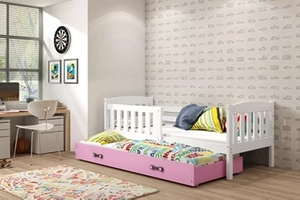 KUBUŚ 90X200 pat extensibil pentru tineri cu sertar, alb/roz