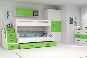Pat supraetajat pentru tineret MAX 3 120X200 cu sertar, verde