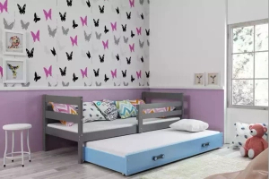 Éric 90x190 pat extensibil pentru adolescenți cu sertar, gri/albastru