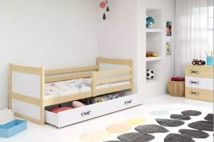 Rico pat single pentru adolescenți 90x190 cu saltea și sertar, pin/alb