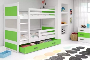 PAT SUPRAETAJAT PENTRU ADOLESCENȚI RICO CADRU ALB PANOURI VERZI SERTAR VERDE FĂRĂ SALTEA 90 X 190