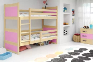 Rico pat supraetajat 90x190 cu saltea, pin / roz
