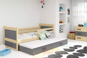 Rico teen pat trundle 90x190 cu saltea și sertar, pin/gri