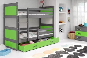 Pat supraetajat pentru tineri RICO 90X200 cu sertar, grafit/verde