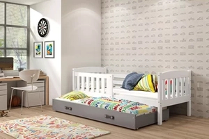KUBUŚ 90X200 pat extensibil pentru tineri cu sertar, alb/grafit