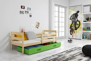 ERYK pat single pentru tineri 90X200 cu sertar, pin/verde
