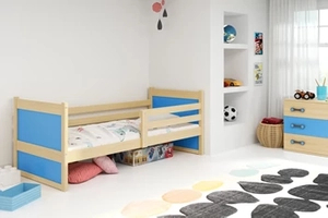 Pat single junior RICO 80X190 cu saltea, pin/albastru