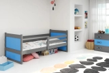 Pat single pentru tineri RICO 90X200 cu saltea, grafit/albastru