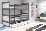Pat supraetajat pentru tineri RICO 90X200 cu saltea și sertar, grafit/alb