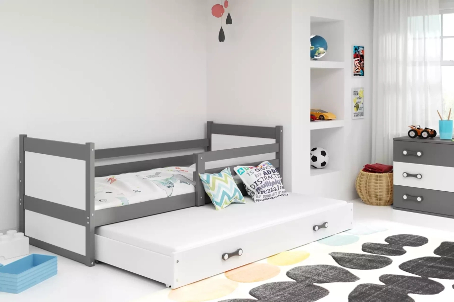 Rico teen pat trundle 90x190 cu sertar, gri/alb