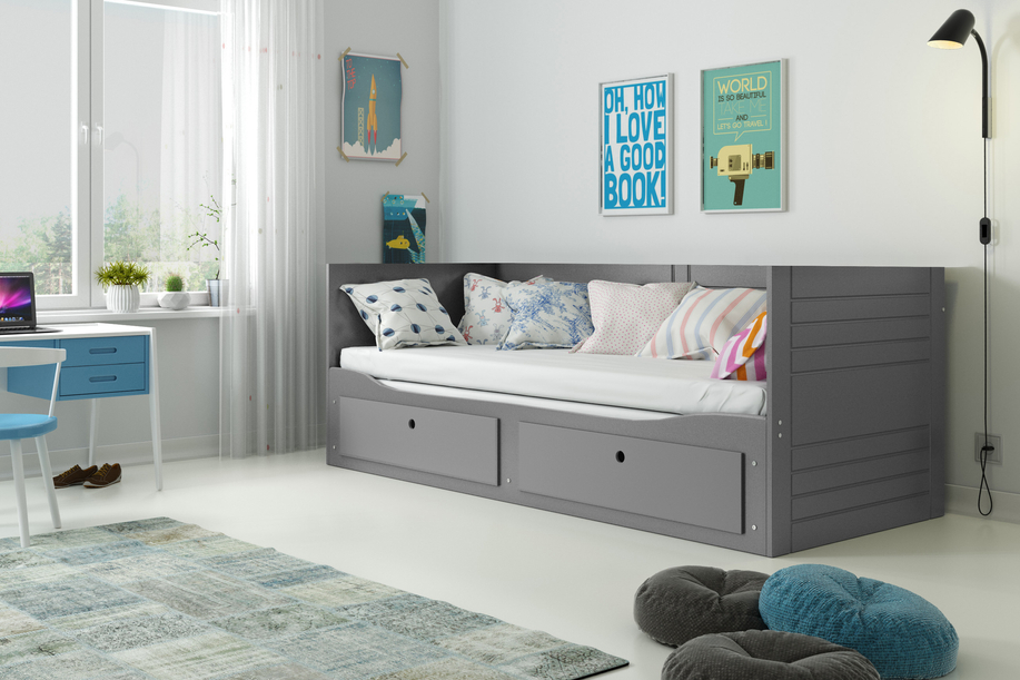 Pat dublu rabatabil pentru tineri HERMES 80X200 cu sertar, grafit