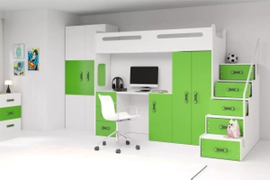 MAX 4 80X200 pat de tineret single cu saltea și birou, verde