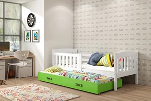 KUBUŚ 90X200 pat de tineret extensibil cu saltea și sertar, alb/verde