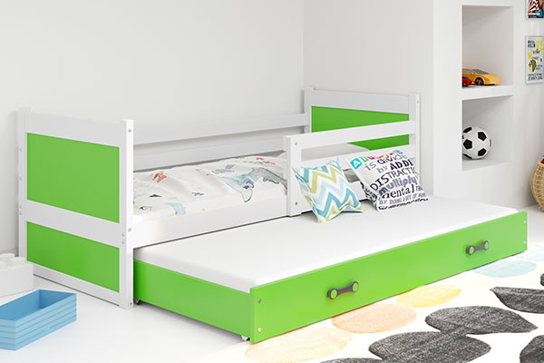 RICO 90X200 pat extensibil pentru tineri cu sertar, alb/verde