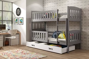 KUBUŚ 90X200 pat supraetajat pentru tineret cu sertar, grafit/alb