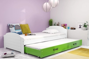 Pat extensibil pentru tineri LILI 90X200 cu sertar, alb/verde