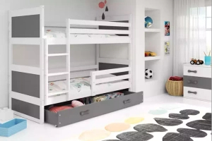 PAT SUPRAETAJAT PENTRU ADOLESCENȚI RICO ALB CADRU GRI PANOURI GRI SERTAR FĂRĂ SALTEA 90 X 190