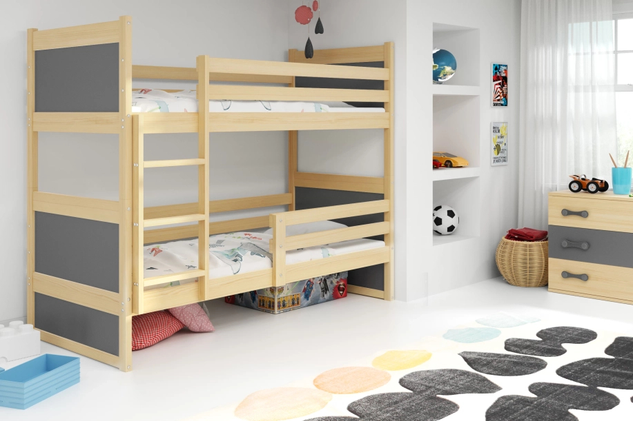 Pat supraetajat pentru tineri RICO 90X200 cu saltea, pin/grafit