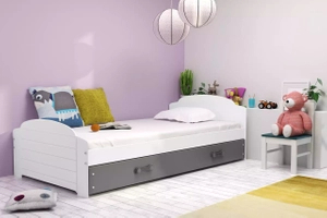 Pat single pentru tineri LILI 90X200 cu sertar, alb/grafit